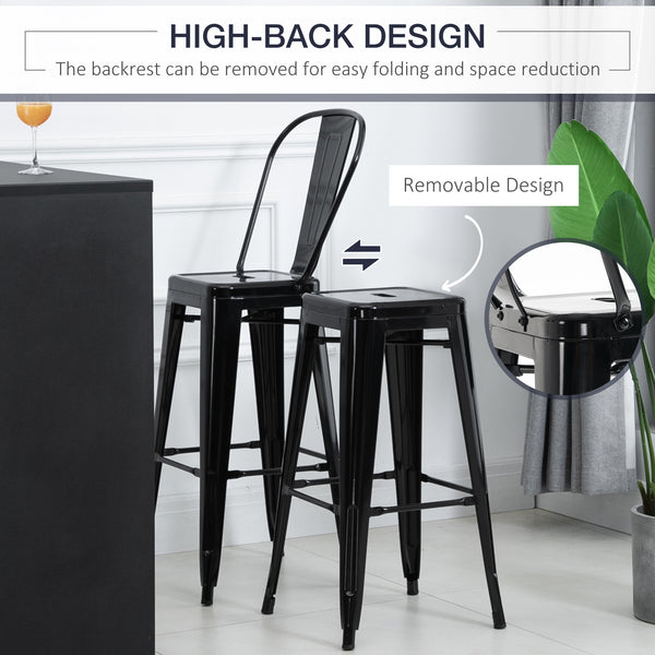 Set of 4 industrial-style metal bar stools, black