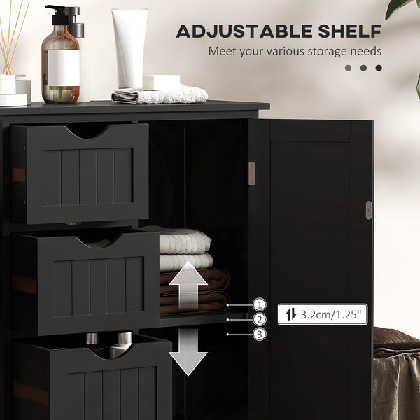 Meuble de rangement de salle de bain avec étagère réglable et 4 tiroirs, noir