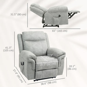 Fauteuil inclinable manuel avec massage par vibrations, poches latérales, en microfibre grise