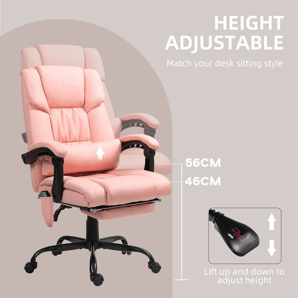 Fauteuil de massage vibrant à 6 points avec repose-pieds rétractable, rose