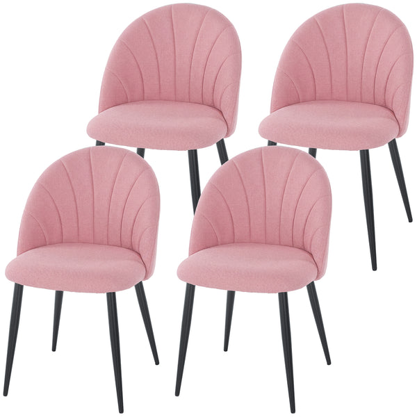Set of 4 Modern Upholstered Dining Chairs with Metal Legs, Shell Back and Padded Seat, Pink.