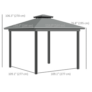 10' x 10' 2-Tier Outdoor Gazebo Canopy Tent with Zippered Mesh Sidewalls, Aluminum Frame for Patio, Backyard Light Gray