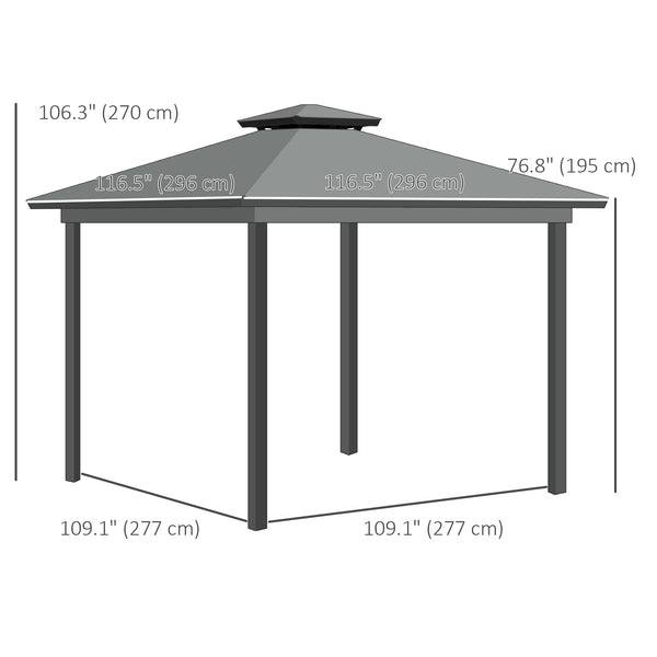 10' x 10' 2-Tier Outdoor Gazebo Canopy Tent with Zippered Mesh Sidewalls, Aluminum Frame for Patio, Backyard Light Gray