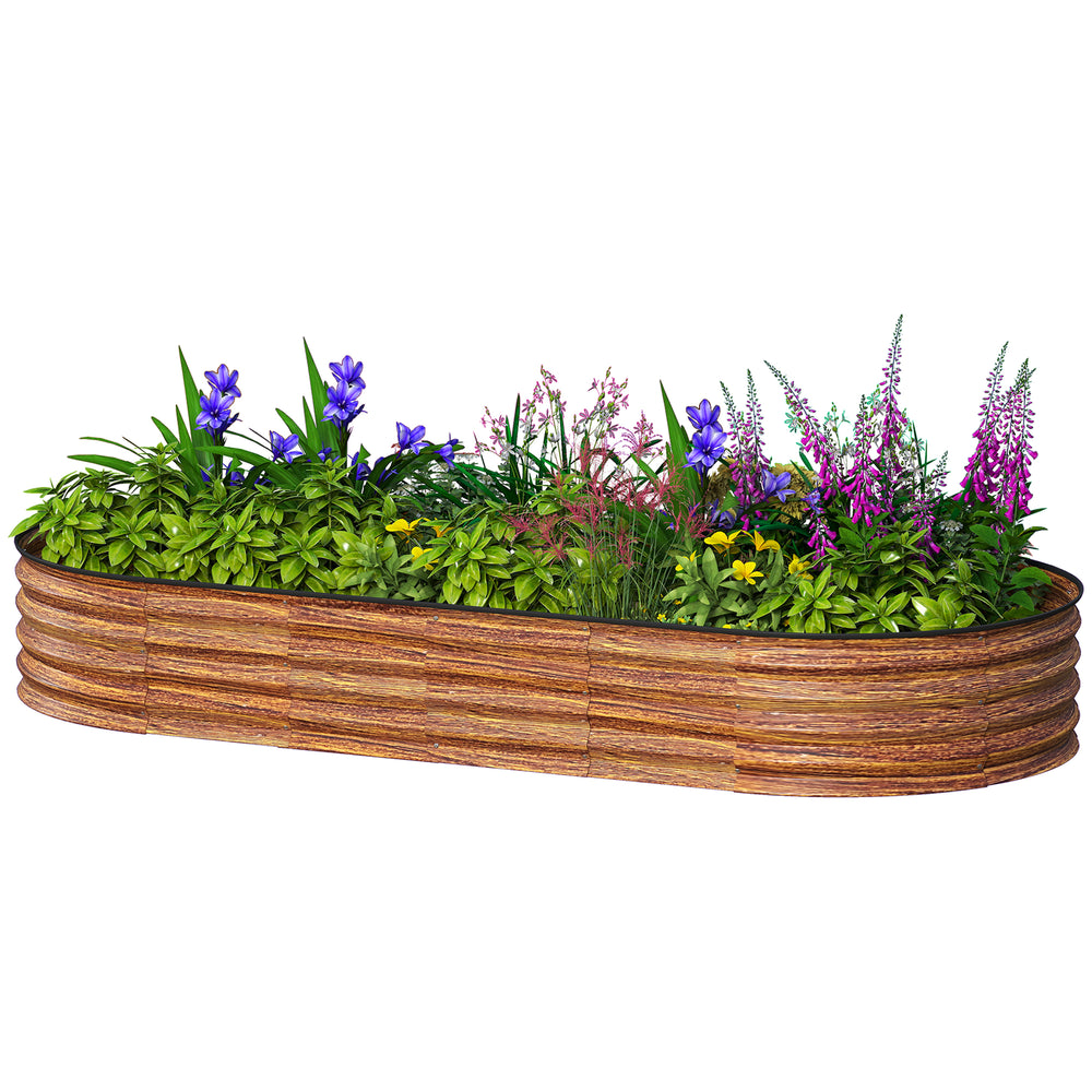 Galvanized raised outdoor planter with metal support, brown
