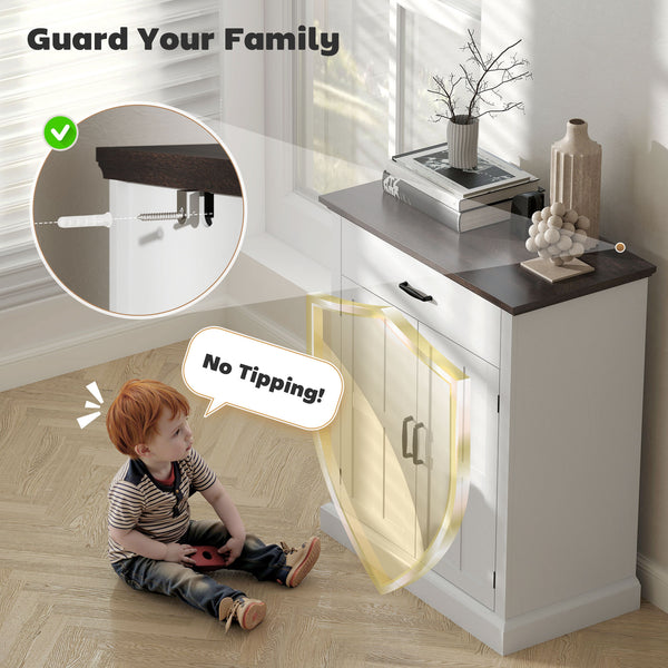 Buffet de rangement avec tiroir, 2 portes et tablette ajustable – Blanc