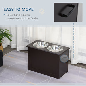 Raised Large Dog Bowls with Storage, 2 Stainless Steel Bowls, Coffee Color