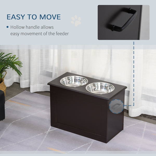 Raised Large Dog Bowls with Storage, 2 Stainless Steel Bowls, Coffee Color