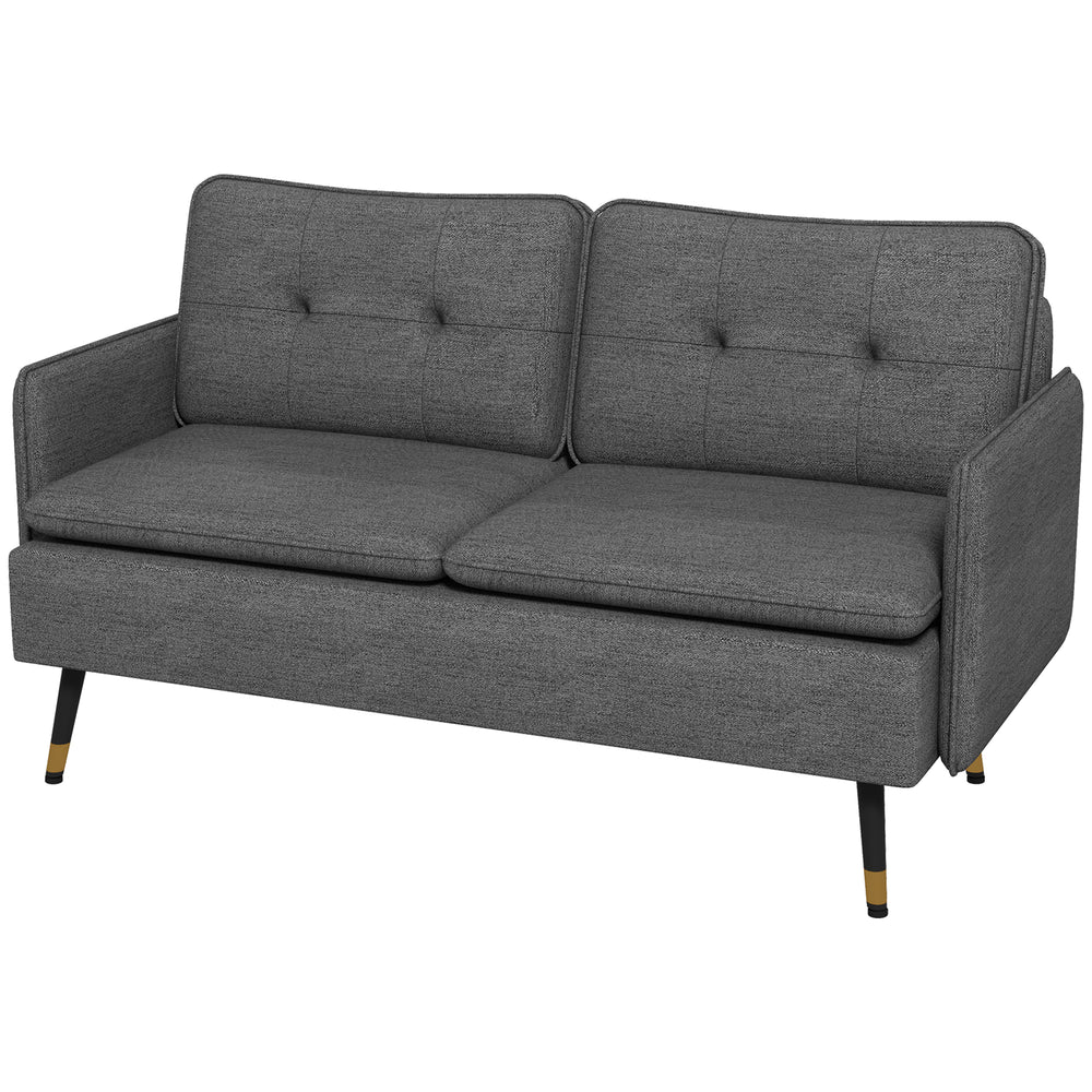 Canapé causeuse moderne en tissu avec dossier capitonné et pieds en acier, gris foncé