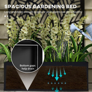 Jardinière surélevée en métal avec panneau d'intimité et bac à fleurs, fixation murale ou autoportante, noire