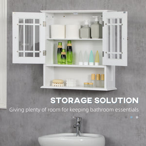 Meuble de salle de bain mural moderne avec placard à 2 portes et étagère ouverte, blanc
