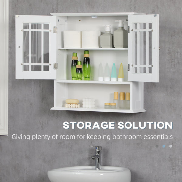 Meuble de salle de bain mural moderne avec placard à 2 portes et étagère ouverte, blanc