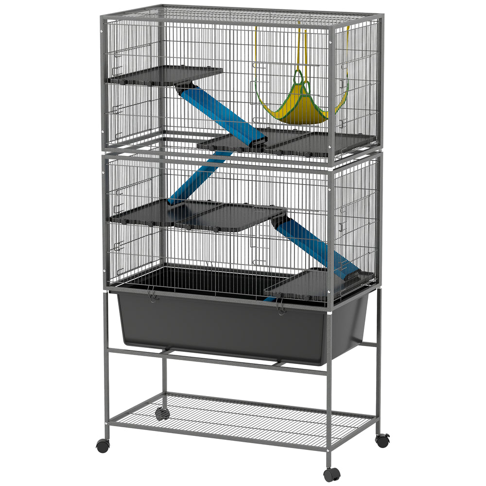 59" 5-Tier Rolling Ferret Cage with Anti-Slip Ramps and Hammock, Dark Grey