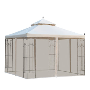 Gazebo 10 x 10 en acier avec rideaux en maille amovibles, étagères et structure en acier, beige