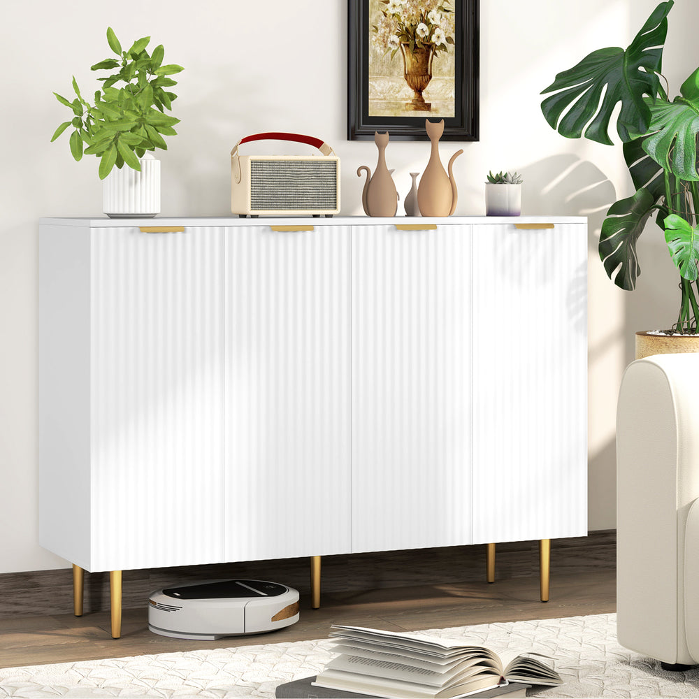 Meuble de rangement de cuisine moderne, buffet avec étagères réglables, blanc