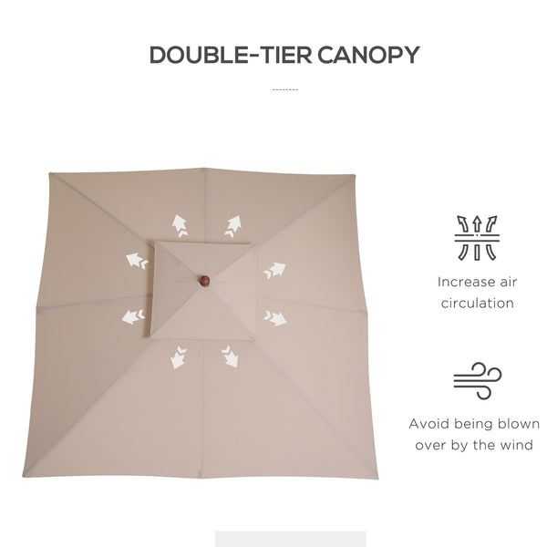 Parasol carré en bois de 9,8 pieds, beige