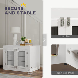 Meuble cage pour chien avec gamelles amovibles et deux portes, blanc