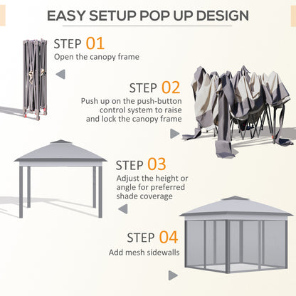 Gazebo pliant 11' x 11', tente pliable à double toit avec parois latérales en maille zippée, hauteur réglable et sac de transport, gris