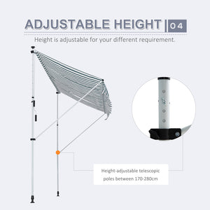 10x5ft Manual Retractable Awning, Patio Sun Shade Canopy Shelter with 5.6-9.2ft Support Pole, Water Resistant UV Protector, for Window, Door, Porch, Deck, Green