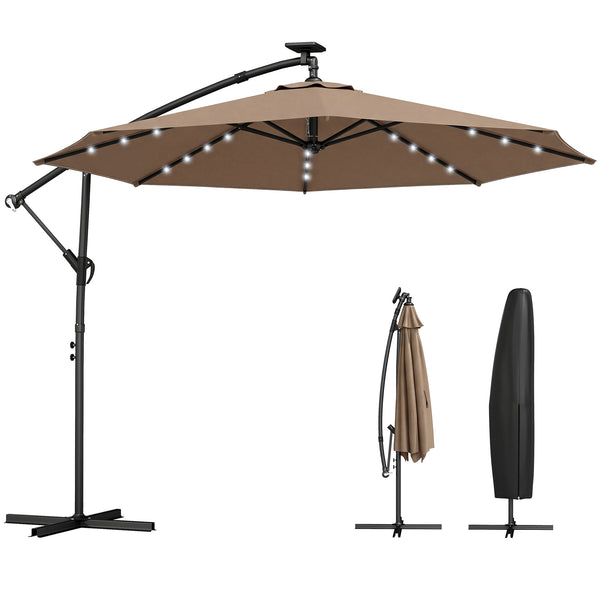 2.95 m cantilever patio umbrella with solar lighting, protective cover, tilt function, crank, khaki