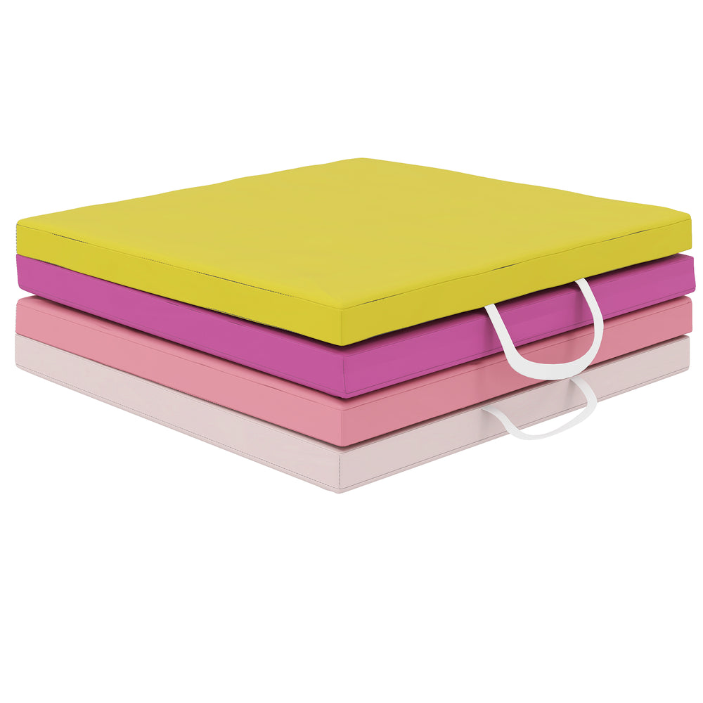 Tapis de gymnastique pliable de 2,4 m avec poignées de transport, jaune et rose