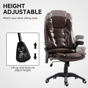 Fauteuil de bureau inclinable et massant avec dossier haut et roulettes pivotantes, marron foncé