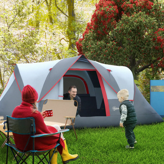 Family Tent for 5-6 Persons, Outdoor Camping Tent with Light Hook, Carry Bag for Camping, Hiking and Travel, Grey