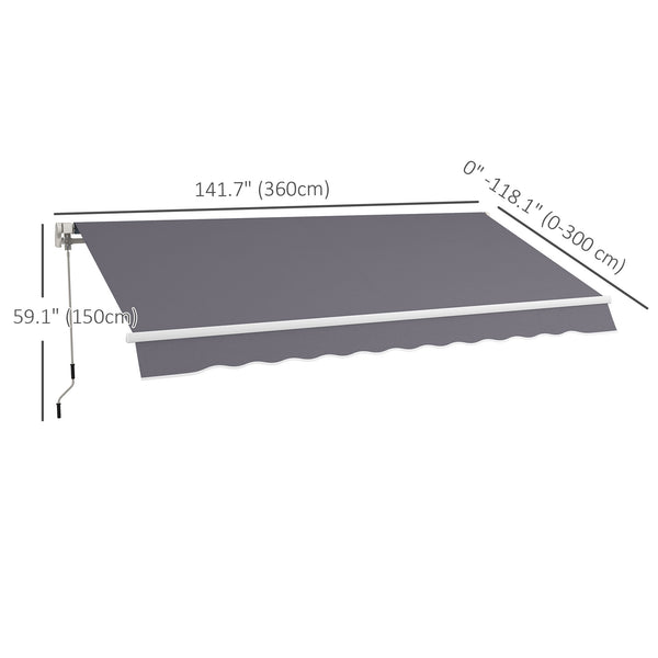 Store extérieur rétractable manuel 12' x 10', réglable et polyvalent, gris foncé