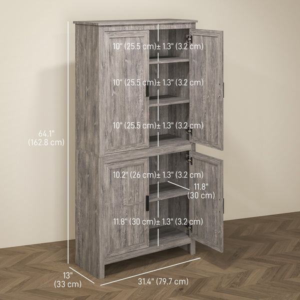 Meuble de rangement avec 4 portes et 3 étagères réglables, gris anthracite