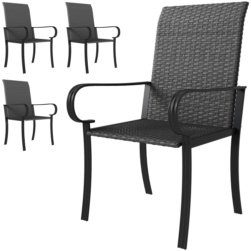 Chaises de salle à manger en rotin synthétique de 4 pièces avec cadre en acier, noir
