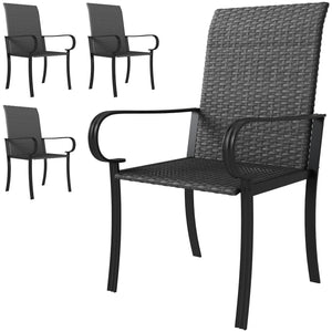 Chaises de salle à manger en rotin synthétique de 4 pièces avec cadre en acier, noir