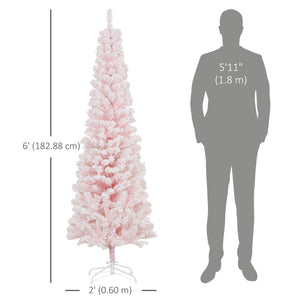 Sapin de Noël givré rose de 6 pieds en forme de crayon
