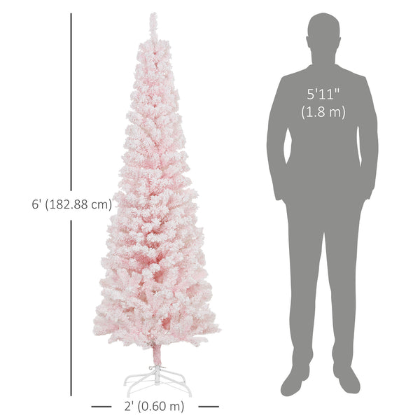 Sapin de Noël givré rose de 6 pieds en forme de crayon