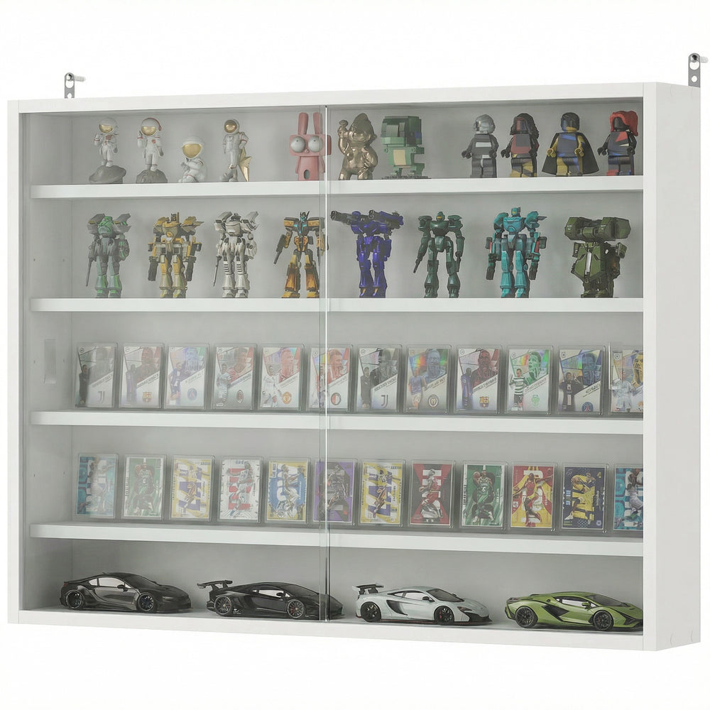 5-tier Display Cabinet, Shot Glass Display Case, Glass Curio Cabinet with 2 Glass Doors and 4 Adjustable Shelves, White