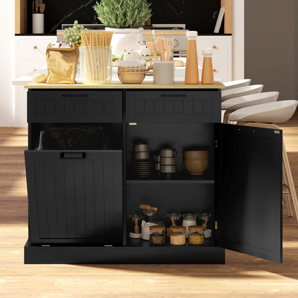 Meuble poubelle dissimulé basculant avec 2 tiroirs, noir