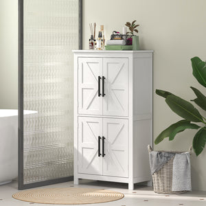 Meuble de rangement de salle de bain style ferme avec portes de grange et étagère réglable, blanc