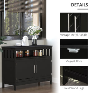 Wooden Storage Buffet with 2-Tier Cabinet and Open Shelf, Black