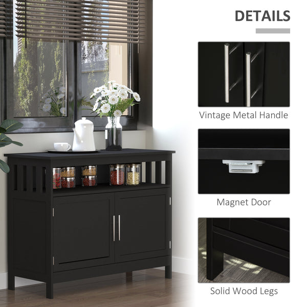 Wooden Storage Buffet with 2-Tier Cabinet and Open Shelf, Black