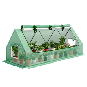 Mini portable greenhouse with mesh windows, green