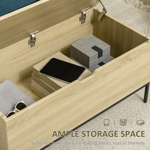 Banc de rangement relevable avec charnières de sécurité et pieds en acier, naturel