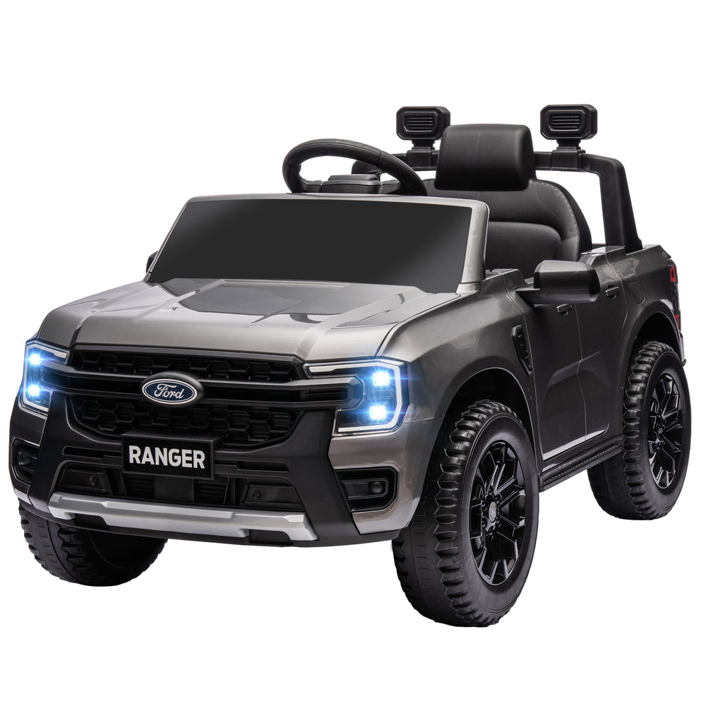 Voiture électrique 12 V Ford Ranger sous licence pour enfants, avec télécommande parentale, suspension à ressorts et rangement arrière, coloris gris