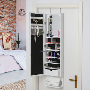 Armoire à bijoux avec miroir, 18 lumières LED, blanc