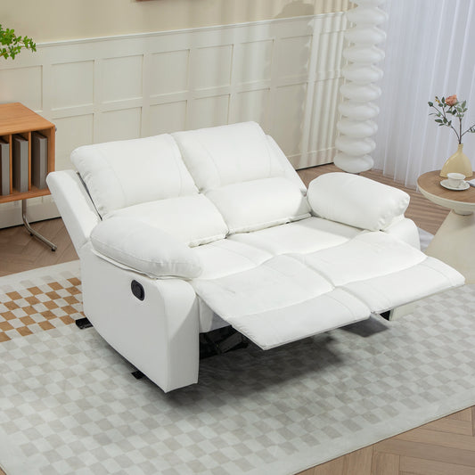 Canapé inclinable manuel en cuir synthétique avec repose-pieds à commande rétractable pour salon, blanc