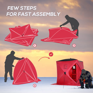 Ice fishing shelter for 2 people, foldable and with carrying bag, red.