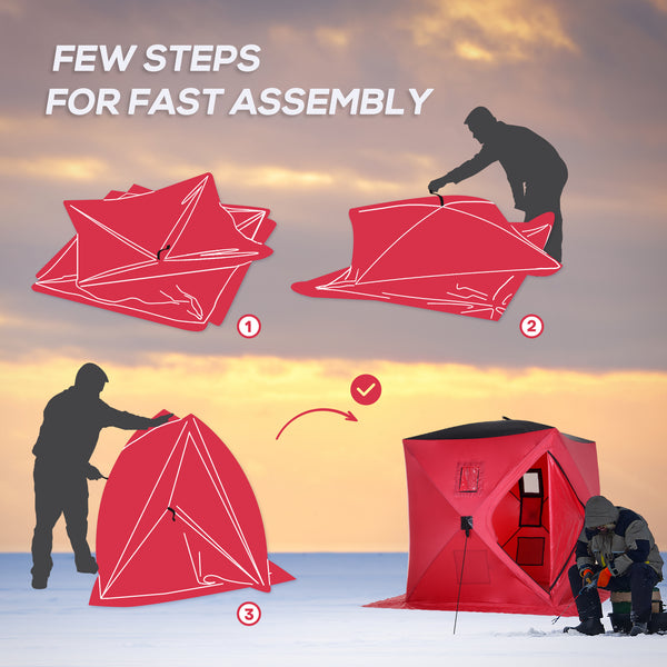 Ice fishing shelter for 2 people, foldable and with carrying bag, red.