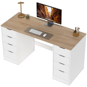 Bureau à 8 tiroirs moderne pour bureau ou salon, blanc