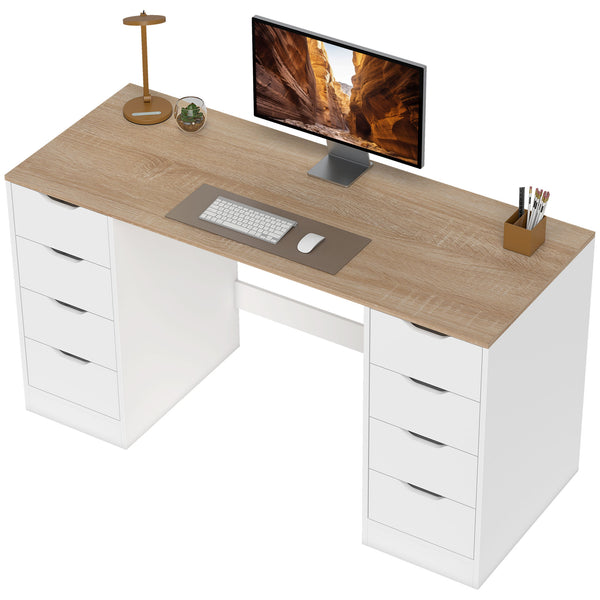 Bureau à 8 tiroirs moderne pour bureau ou salon, blanc