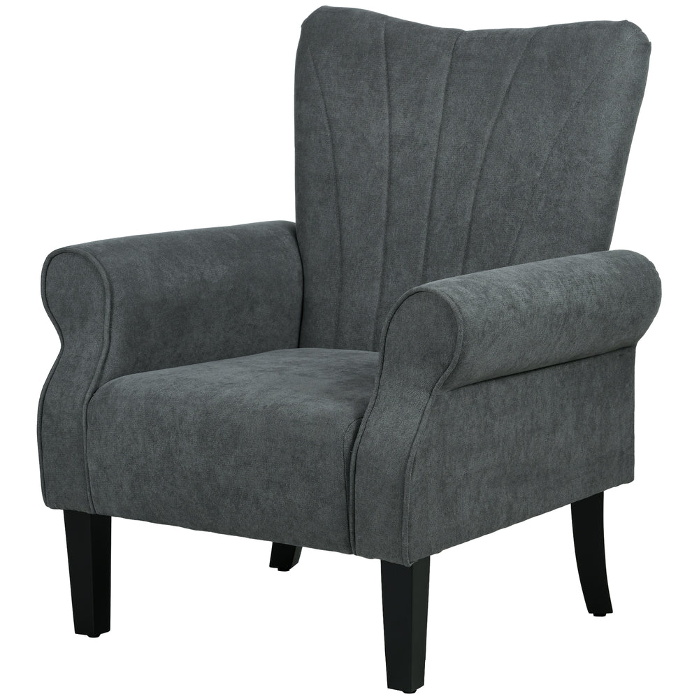 Fauteuil d'appoint moderne en tissu avec pieds en bois, gris foncé