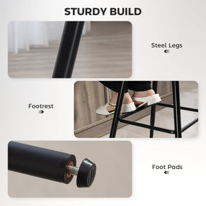 Set of 2 black faux leather bar stools.