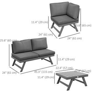 Ensemble de jardin d'angle convertible 4 pièces comprenant 2 canapés, 1 fauteuil d'angle et 1 table basse, gris