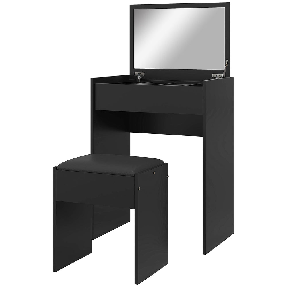 Coiffeuse moderne avec table de maquillage et tabouret rembourré, noir